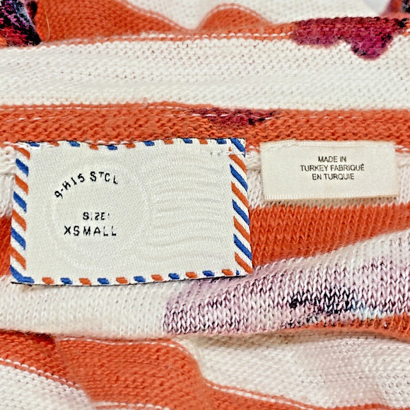 Anthropologie Postage Stamp XS Cropped Tee Shirt Top Red Stripe Floral Tie Waist - Picture 7 of 8